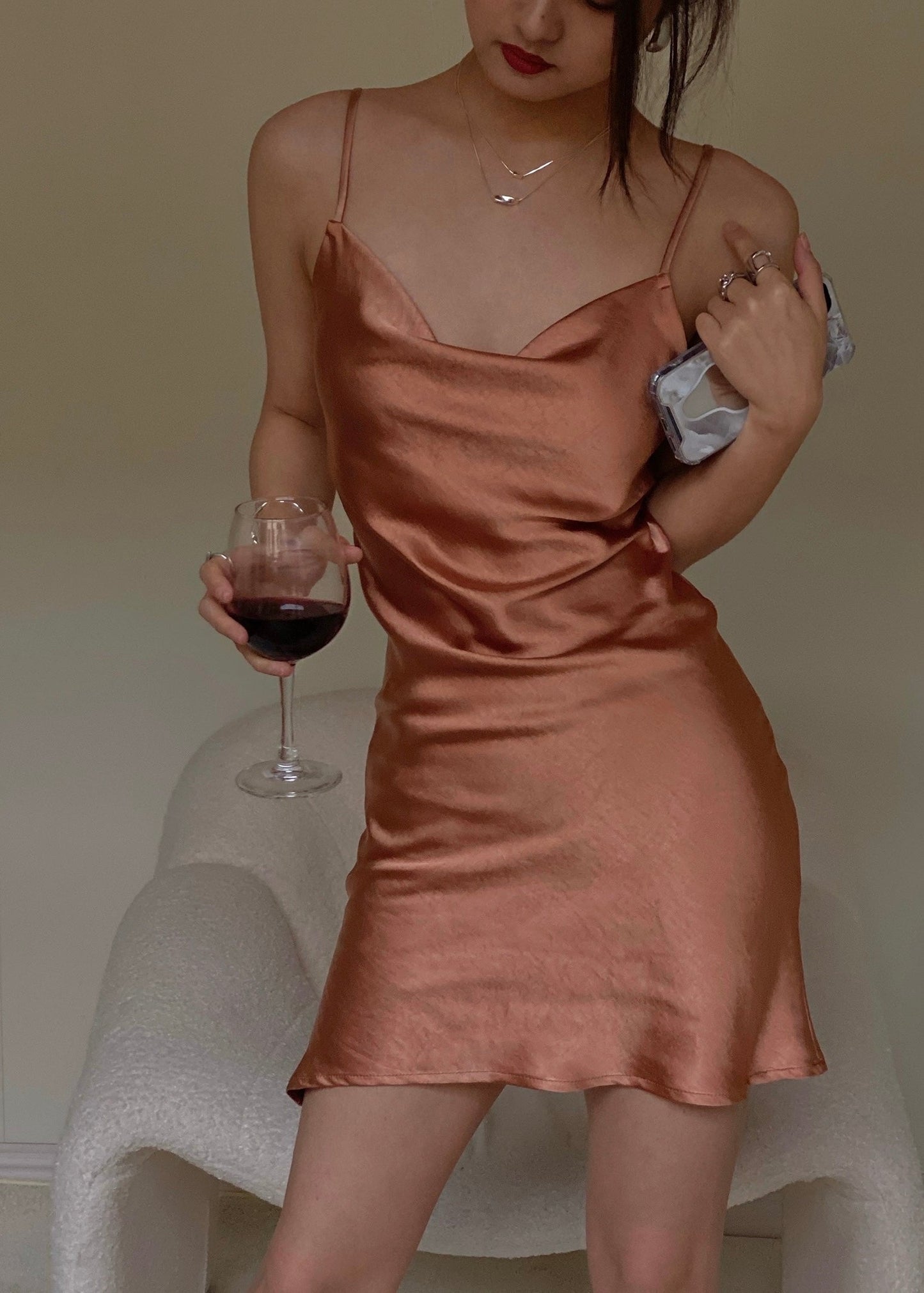 Mini Fallon Cowl Slip Dress - Black