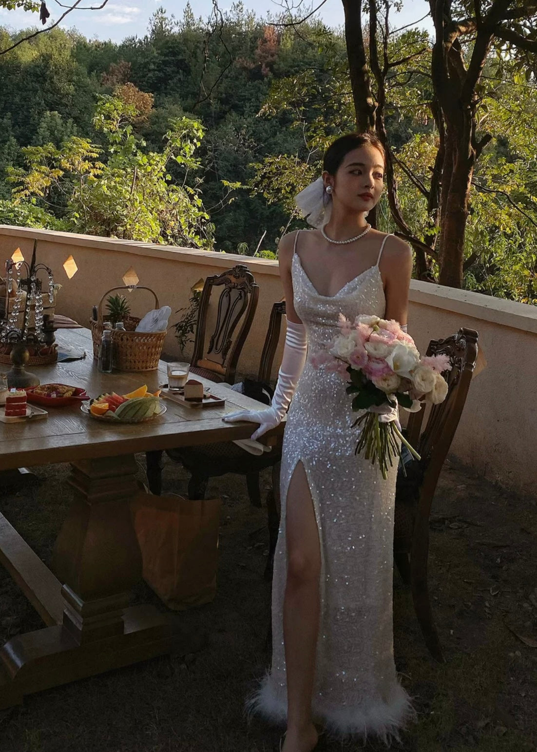 Italian Movie Light Bridal Sleek High Slit Dress