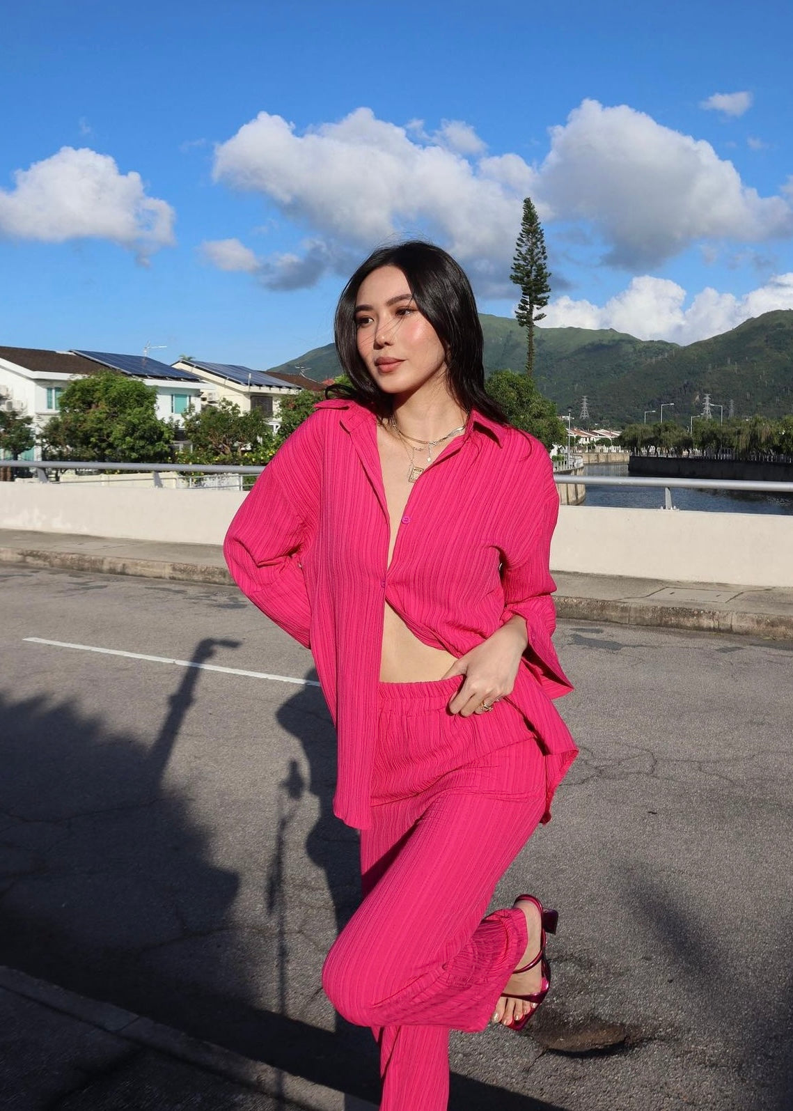 Nia Airy Plisse Shirt + Flexi Pants Set