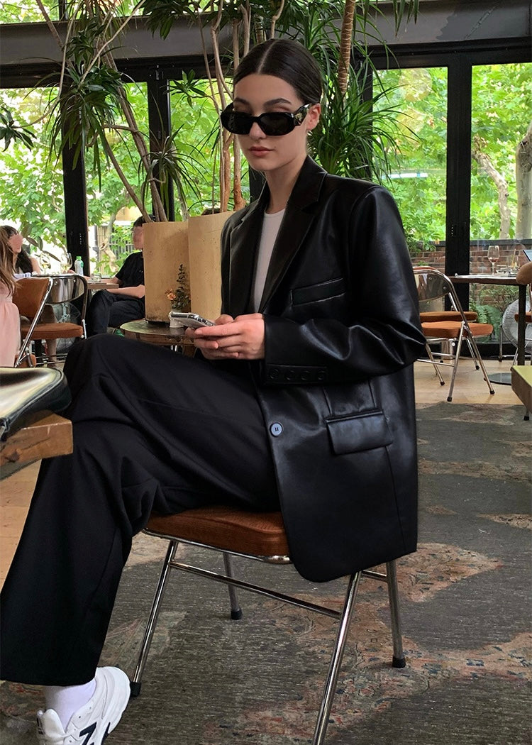 Giann Quilted Faux Leather Blazer