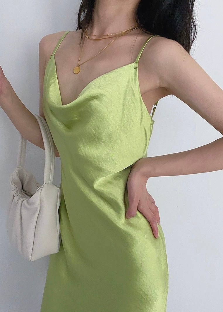 Mini Fallon Cowl Slip Dress - Lime