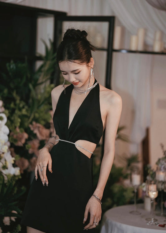 Premiere After Party Back Spotlight Black Mini Dress