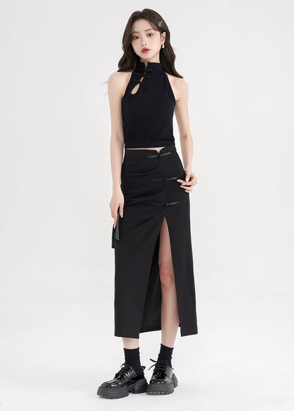 Sydell Oriental Ribbon High Slit Skirt