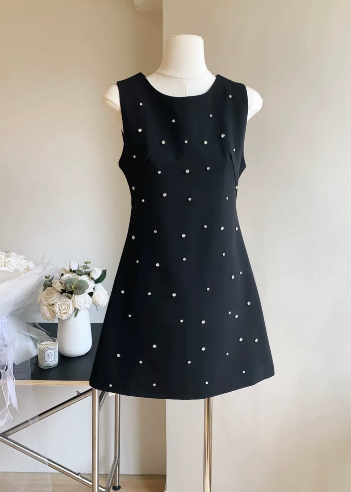 Leoma Rhinestone Backless Suiting Dress