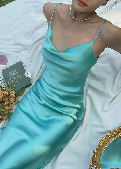 Brandell Turquoise Blue Satin Midi Dress