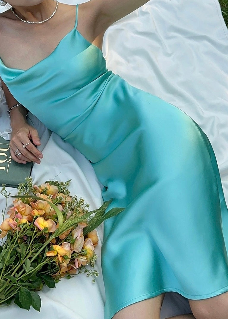 Brandell Turquoise Blue Satin Midi Dress